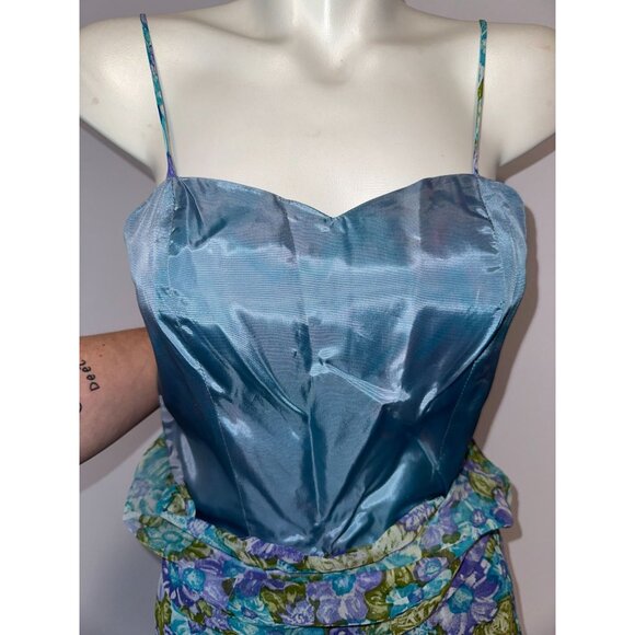 Vtg 60s R&K Blue Purple Floral Chiffon Overlay Sheath Dress Belted Size Small - Picture 4 of 8